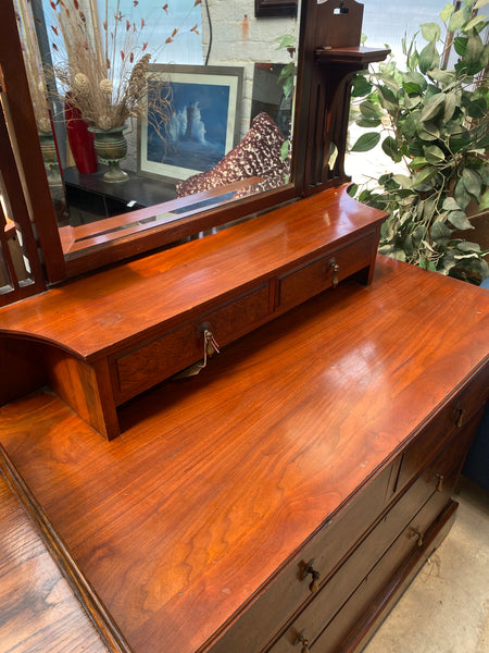 Antique Oak Dressing Chest with Mirror