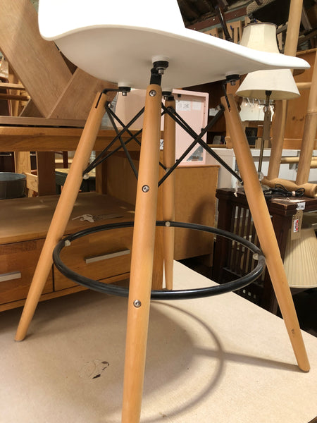 Pair of Contemporary White Plastic & Beech Bar Stools