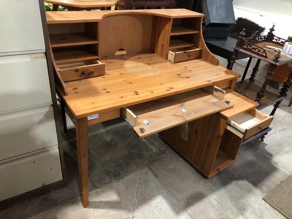 Pine Desk with Computer Storage On Wheels