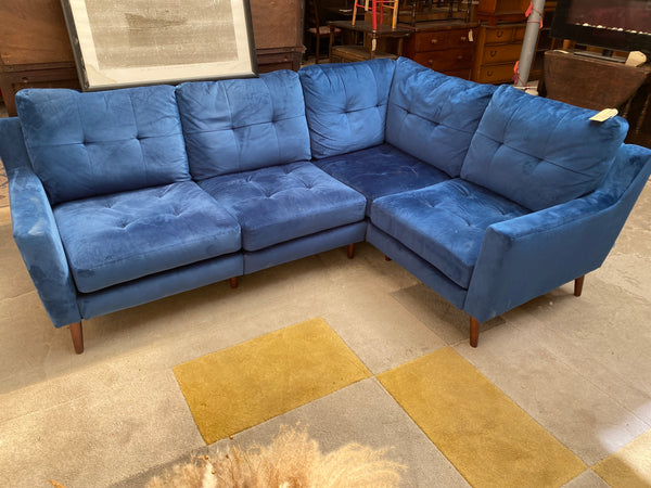 Blue Suede L Shaped Corner Sofa