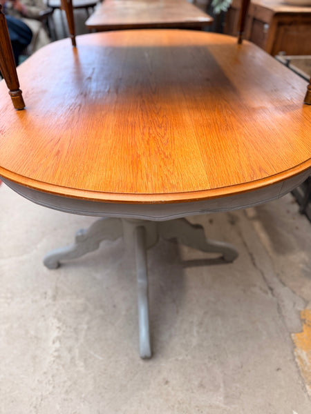 Oak Oval Dining Table With Grey Painted Pedestal Base