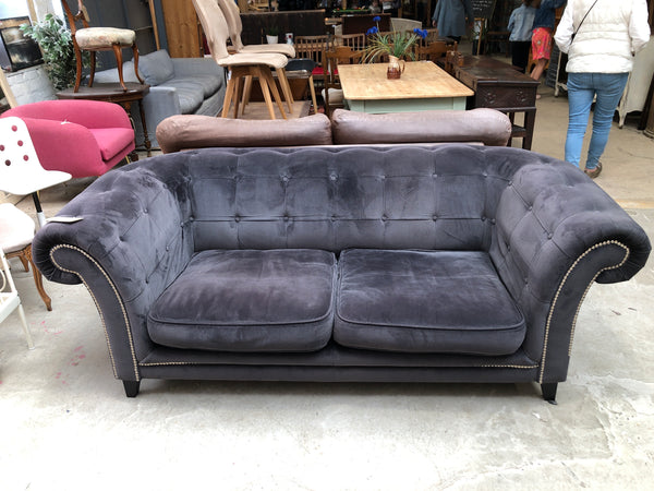 Chesterfield Style Grey Velvet Sofa