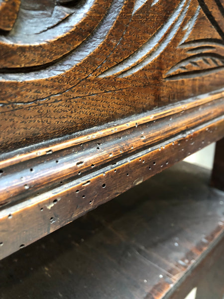 Antique Carved Oak Box Desk on Stand