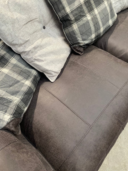 DFS Grey Faux Leather Sofa with Studded Detail
