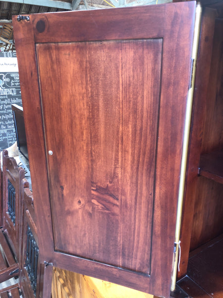 Stained Pine Cabinet with Gold Metal Detailing