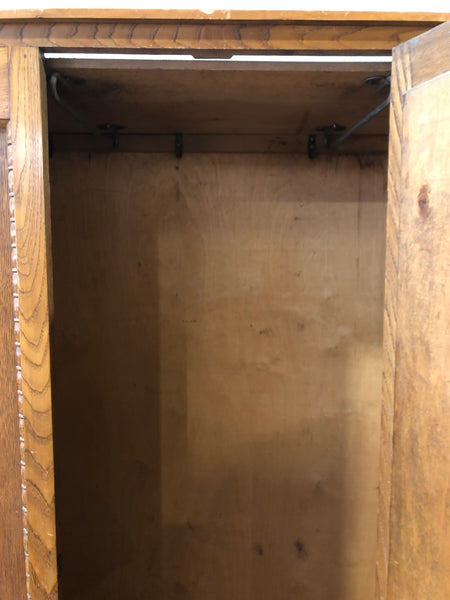 Retro Vintage Carved Oak Veneer Wardrobe with Oval Mirror