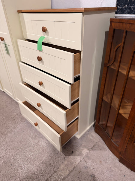 REF - Cream Chest of Five Drawers