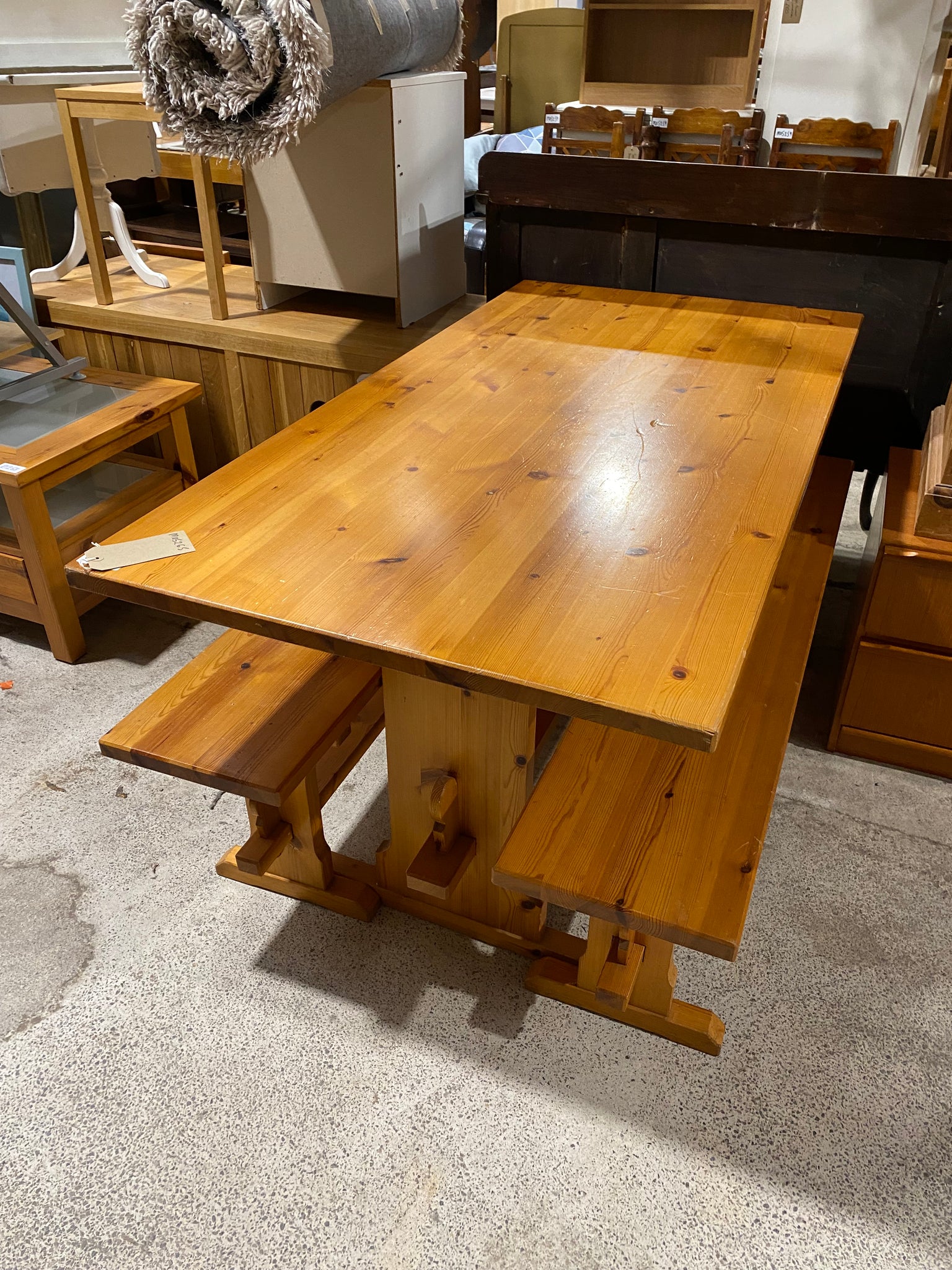 Pine Dining Table & 2 Bench Set