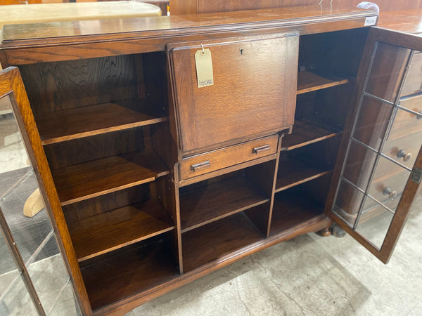 Oak Display Bookcase with Writing Desk