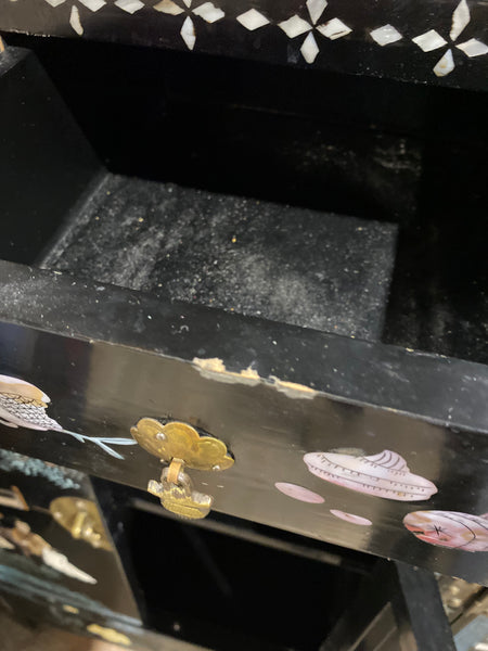 Chinese Mother of Pearl Black Lacquer Medicine Cabinet