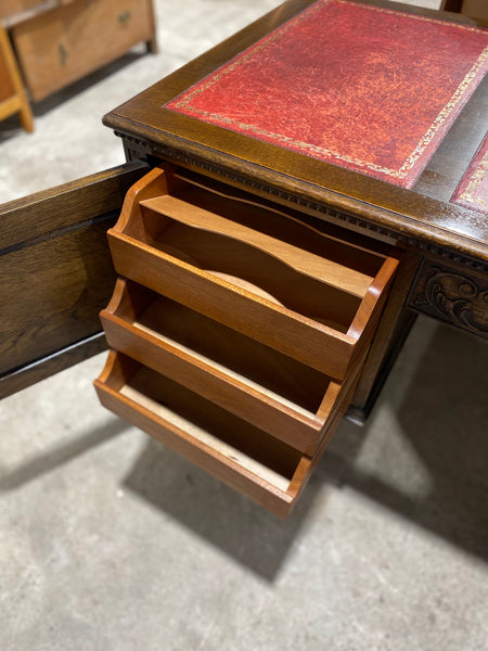 Carved Oak Leather Topped Desk