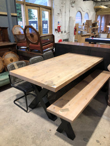 Reclaimed Solid Pine X Frame Dining Table & Bench