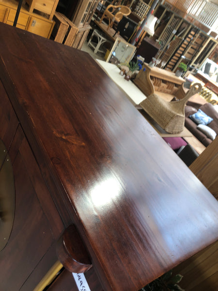 Stained Pine Cabinet with Gold Metal Detailing