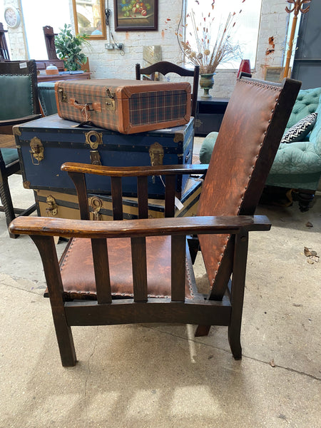Oak and Leather Antique Recliner