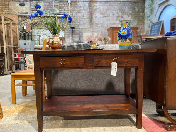 Dark Stained Wood Console Table With Drawers