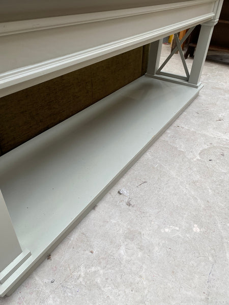 Large Sage Green Console Table with Cross Brace Design