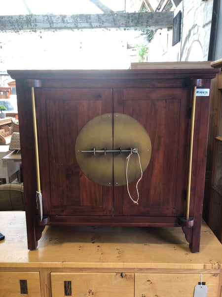 Stained Pine Cabinet with Gold Metal Detailing