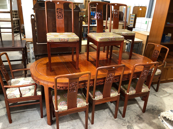 GHC - Oriental Carved Detail Extending Dining Table & 8 Chairs