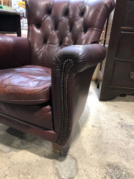 Oxblood Leather Buttonback Armchair