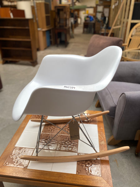 Eames Style White Plastic Rocking Chair