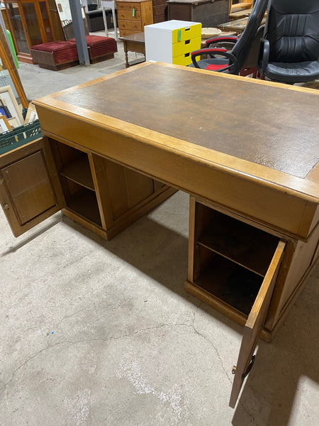Large Oak Partners Desk with Leather Top