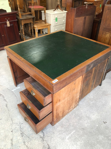 Large Antique Leather Topped Oak Desk