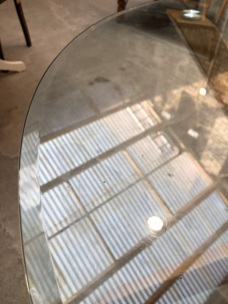 Round Glass Dining Table with Oak Base