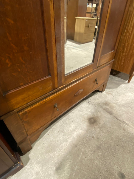 Vintage Oak Wardrobe with Mirror
