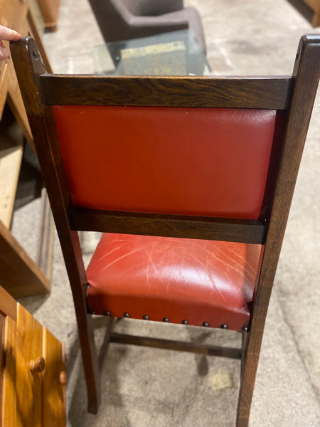 Oak Leather Studded Detail Armchair