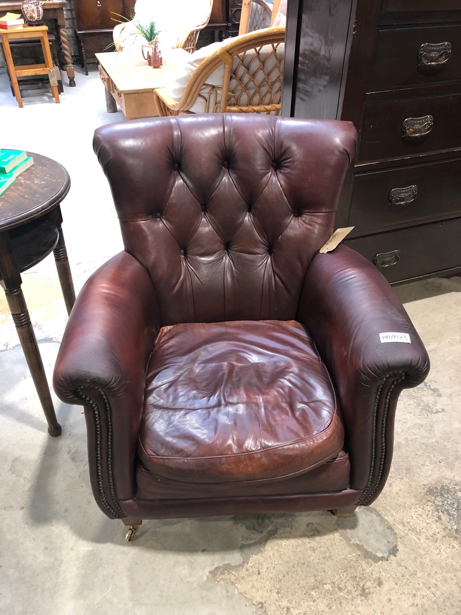 Oxblood Leather Buttonback Armchair
