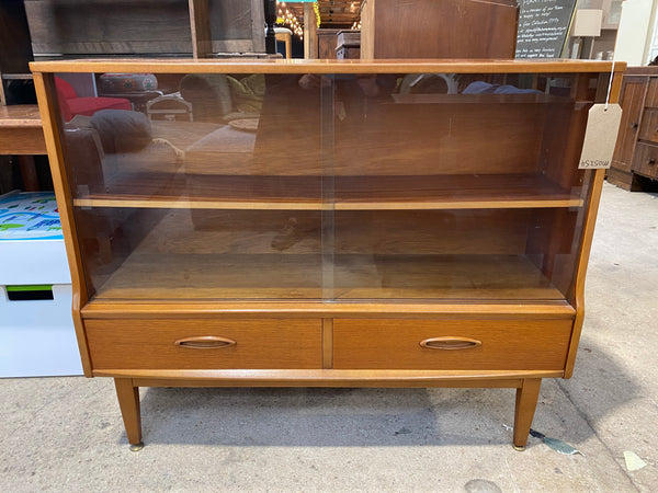 Mid Century 2 Drawer Teak Display Bookcase