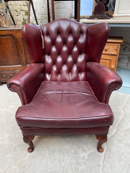 GHC - Oxblood Leather Button back Wingback Armchair