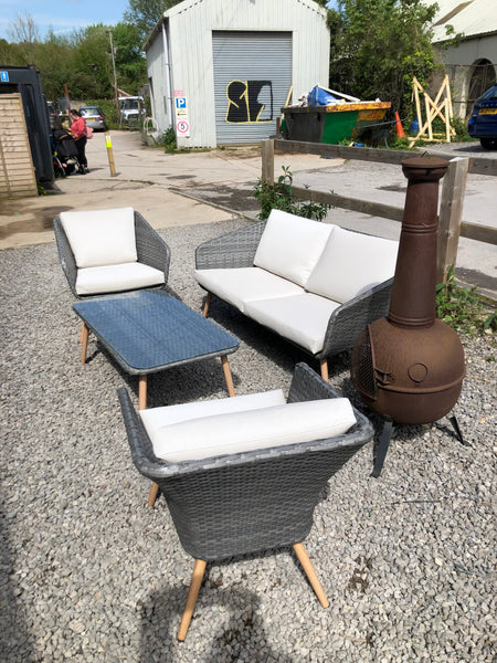 Grey Woven Outdoor Sofa, 2 Chairs & Table