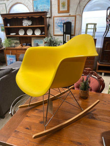 Eames Style Yellow Plastic Rocking Chair