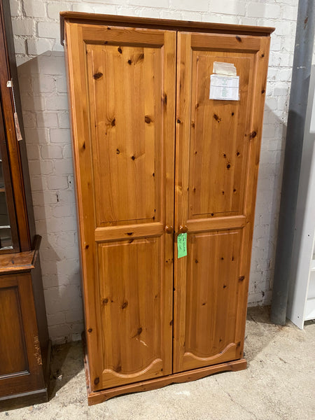 REF - Pine Double Wardrobe With Hanging Rail