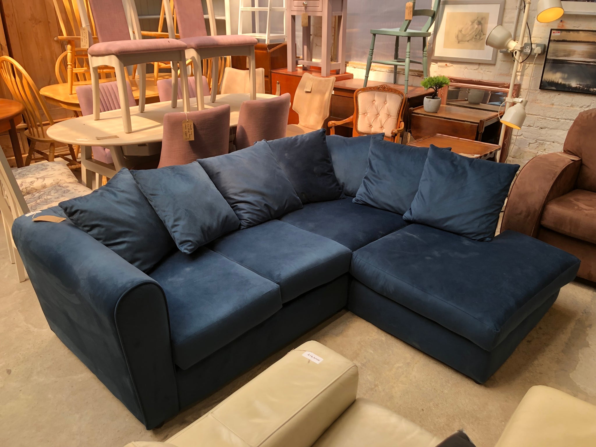 Blue Faux Suede Corner Sofa
