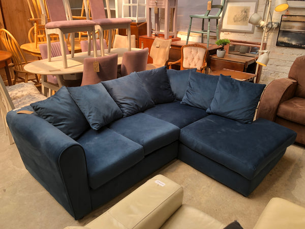Blue Faux Suede Corner Sofa