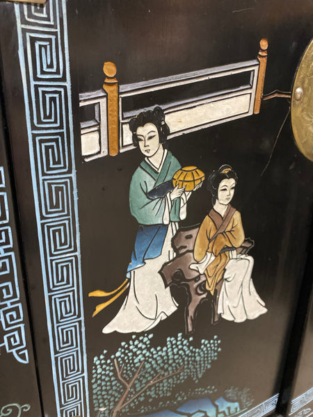 Chinese Mother of Pearl Black Lacquer Medicine Cabinet