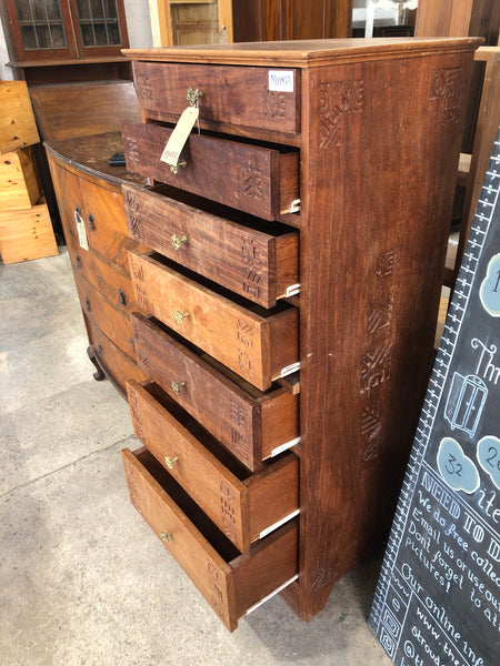 Indonesian Carved Mango Wood Slim Tallboy