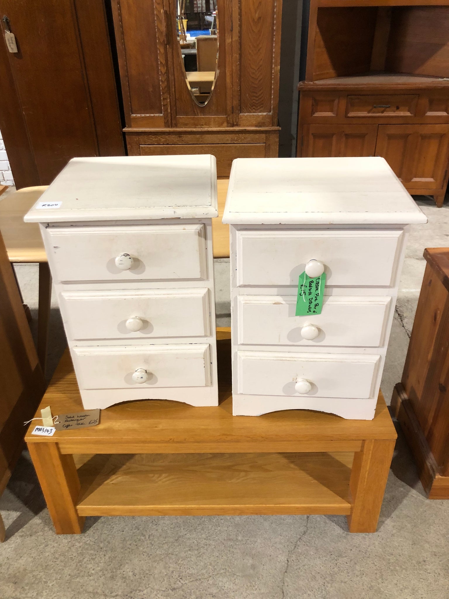 Cream Pine Pair of Bedside Drawers - REF