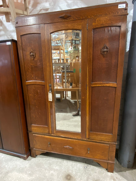 Vintage Oak Wardrobe with Mirror