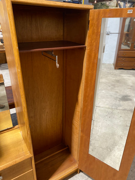 Vintage Single Wardrobe with 3 Drawers & Mirror