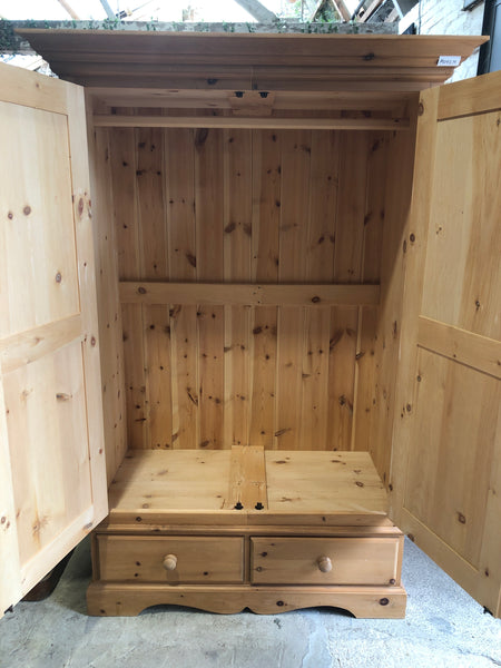 Rustic Pine Four Part Double Wardrobe with Storage Drawer