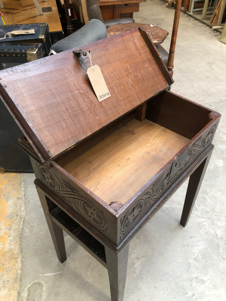 Antique Carved Oak Box Desk on Stand