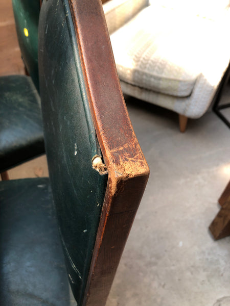 Set of 8 Green Leather Antique High Back Dining Chairs