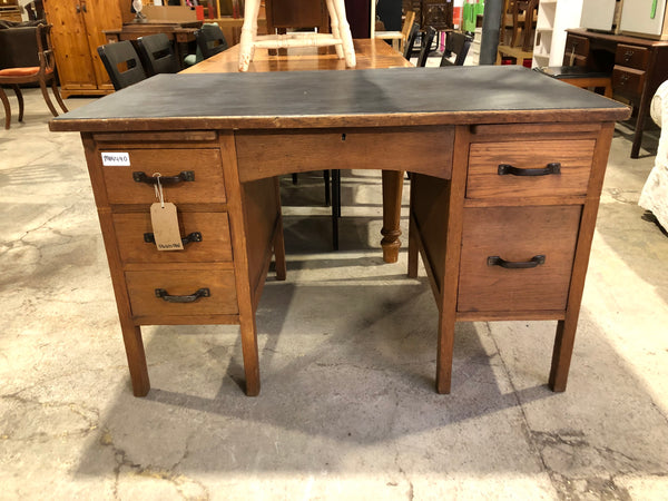 Vintage Oak Pedestal Teachers Desk