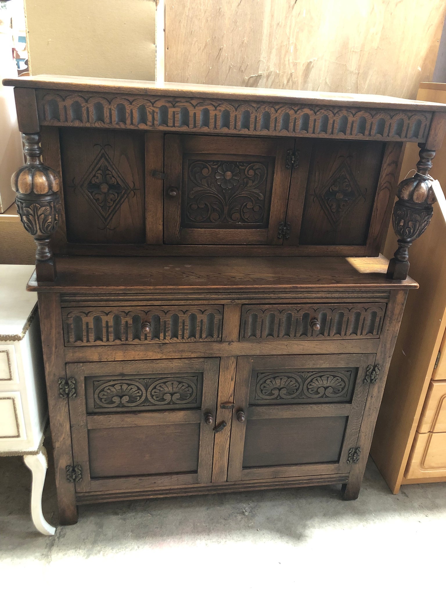Vintage Oak Old Charm Court Cupboard