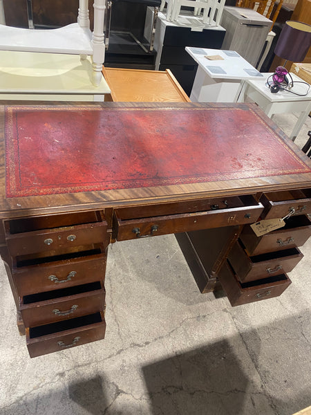 Red Leather top Captains Desk