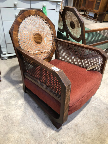 Art Deco Cane & Walnut Framed Armchair