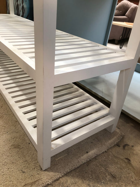 White Slatted Console Table with Glass Top
